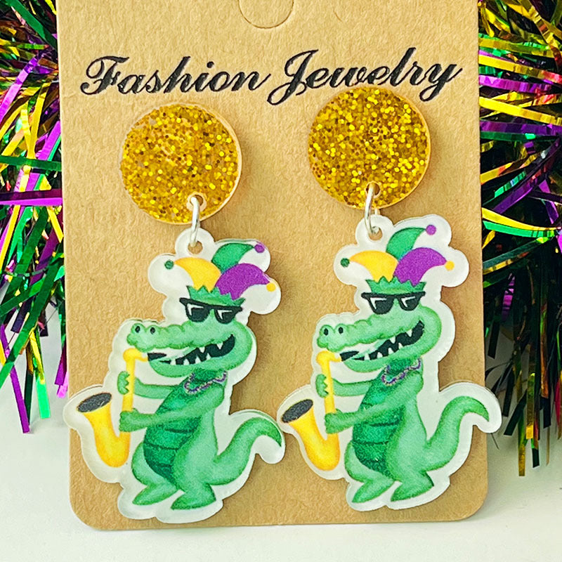 Wholesale 2 Pairs/pack Carnival Crocodile Lobster Love Acrylic  Mardi Gras Earrings