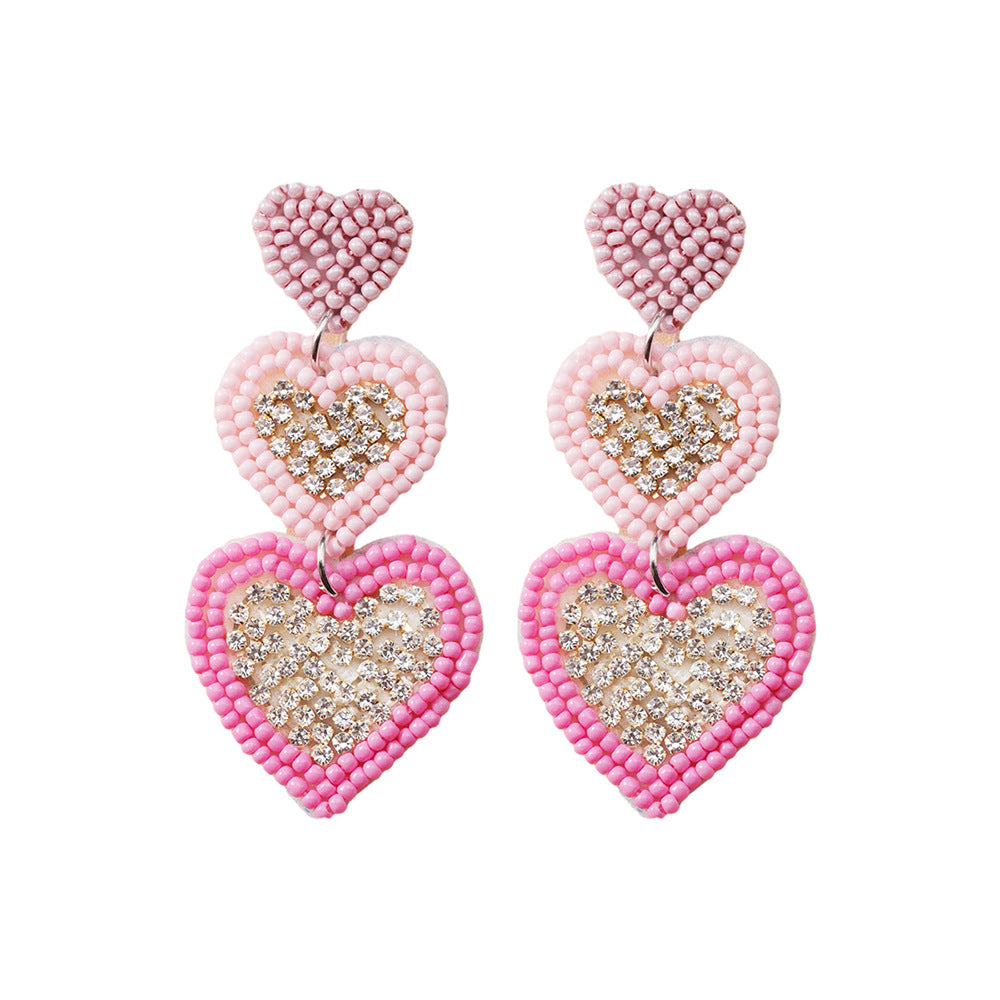 Wholesale Valentine's Day Love Rice Beads Braided Diamond Earrings