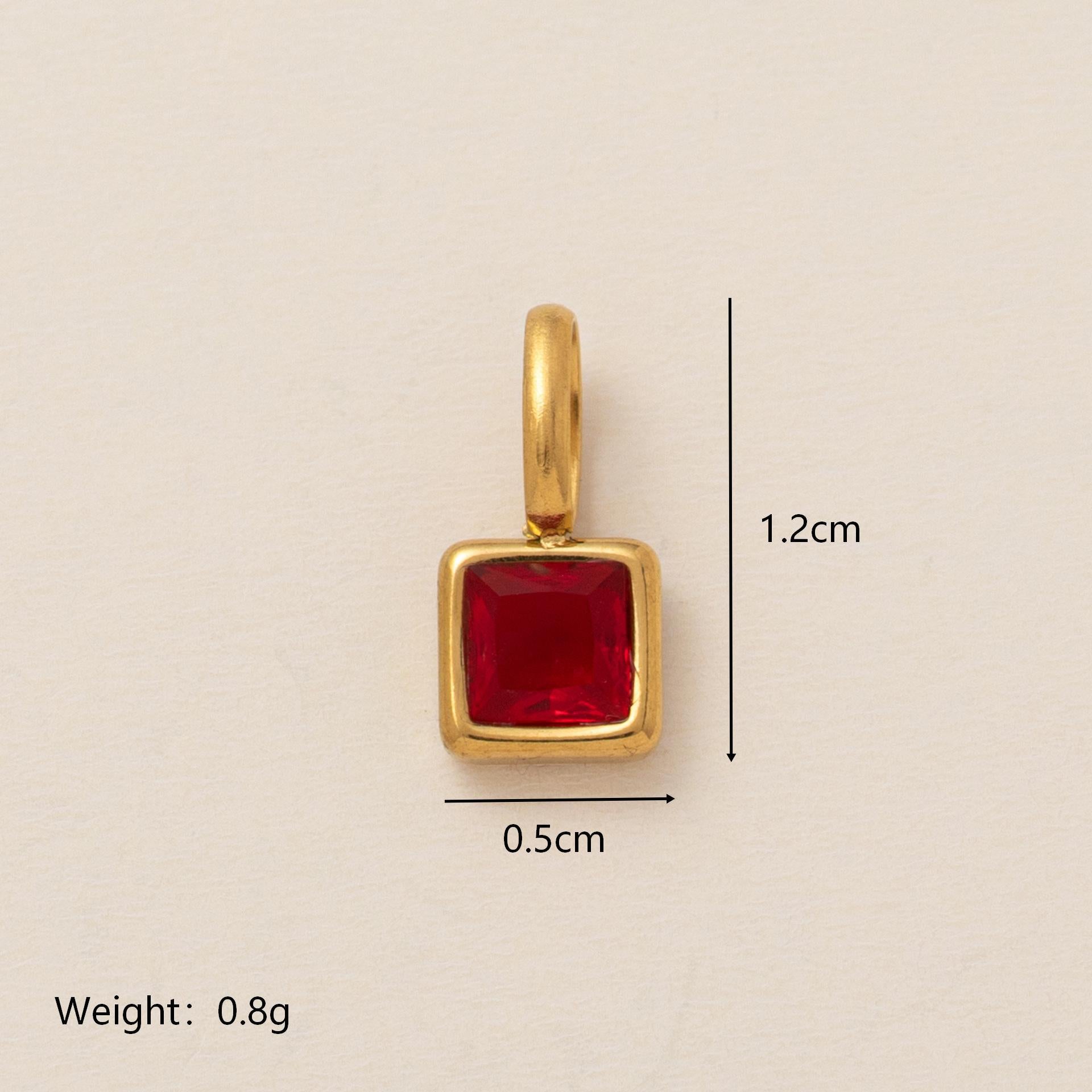 Wholesale Titanium Steel Geometric 12 Birthstone Colorful Zircon Pendant Necklace DIY Jewelry Accessory Gift For Women