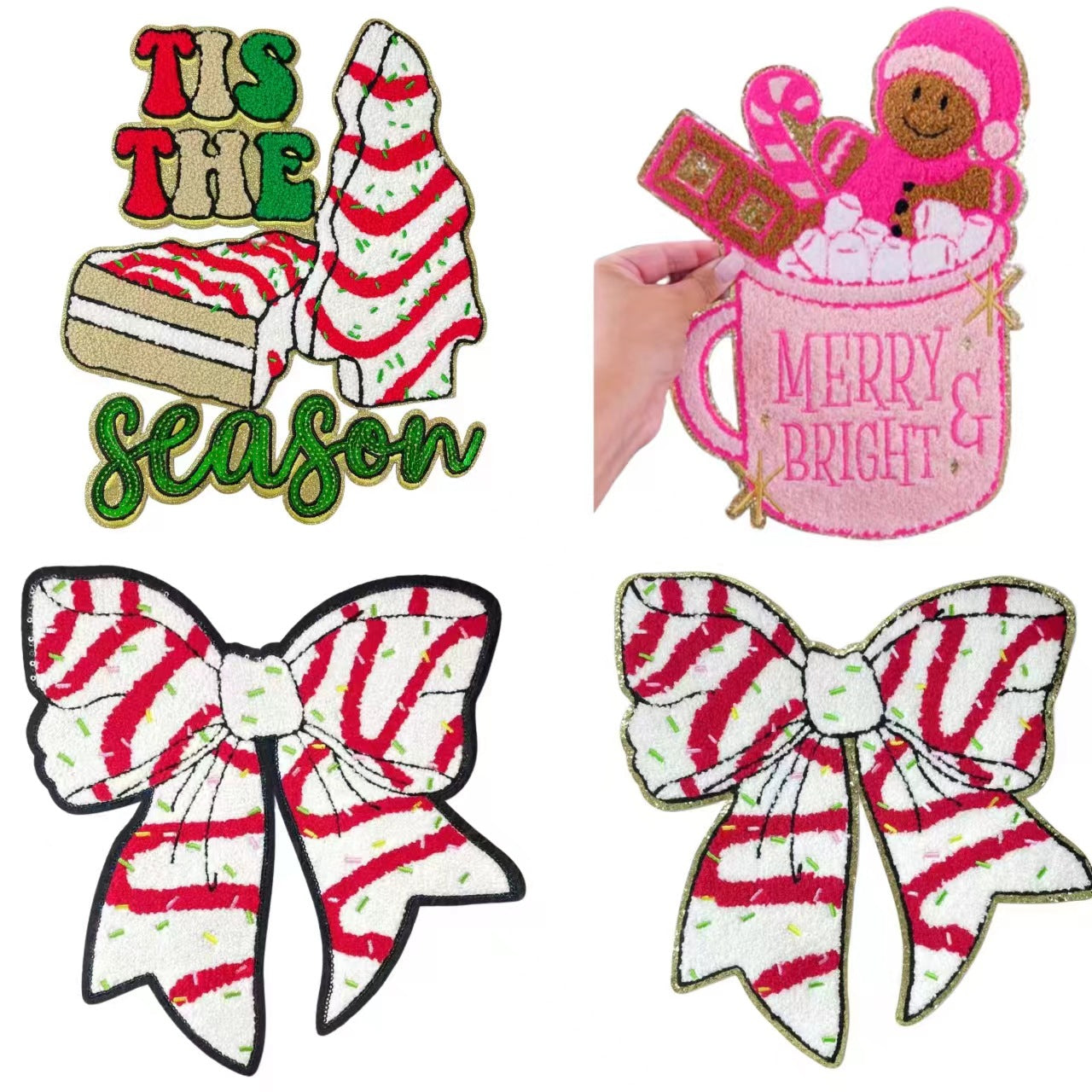 Wholesale Christmas Gingerbread Man Sequin Embroidered Patch Red Green Large Iron On DIY Decorative For Coats