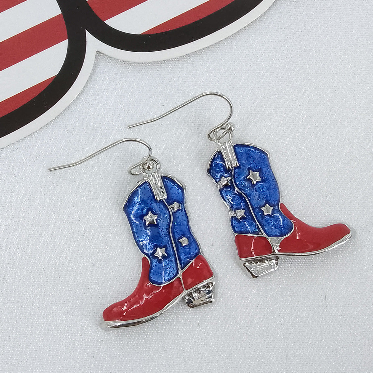 Wholesale Carnival Party Red, White and Blue Five-Pointed Star Earrings