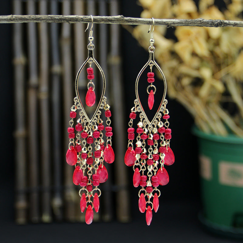 Wholesale Bohemian Long Teardrop Tassel Earrings