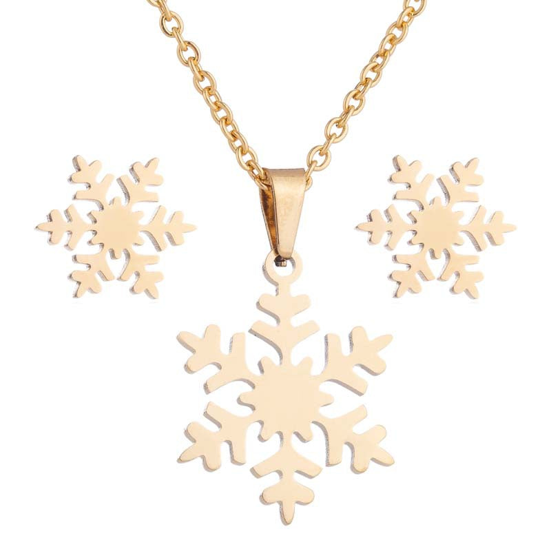 Wholesale Christmas Jewelry Set Geometric Snow Flower Earrings Necklace Three Piece Set