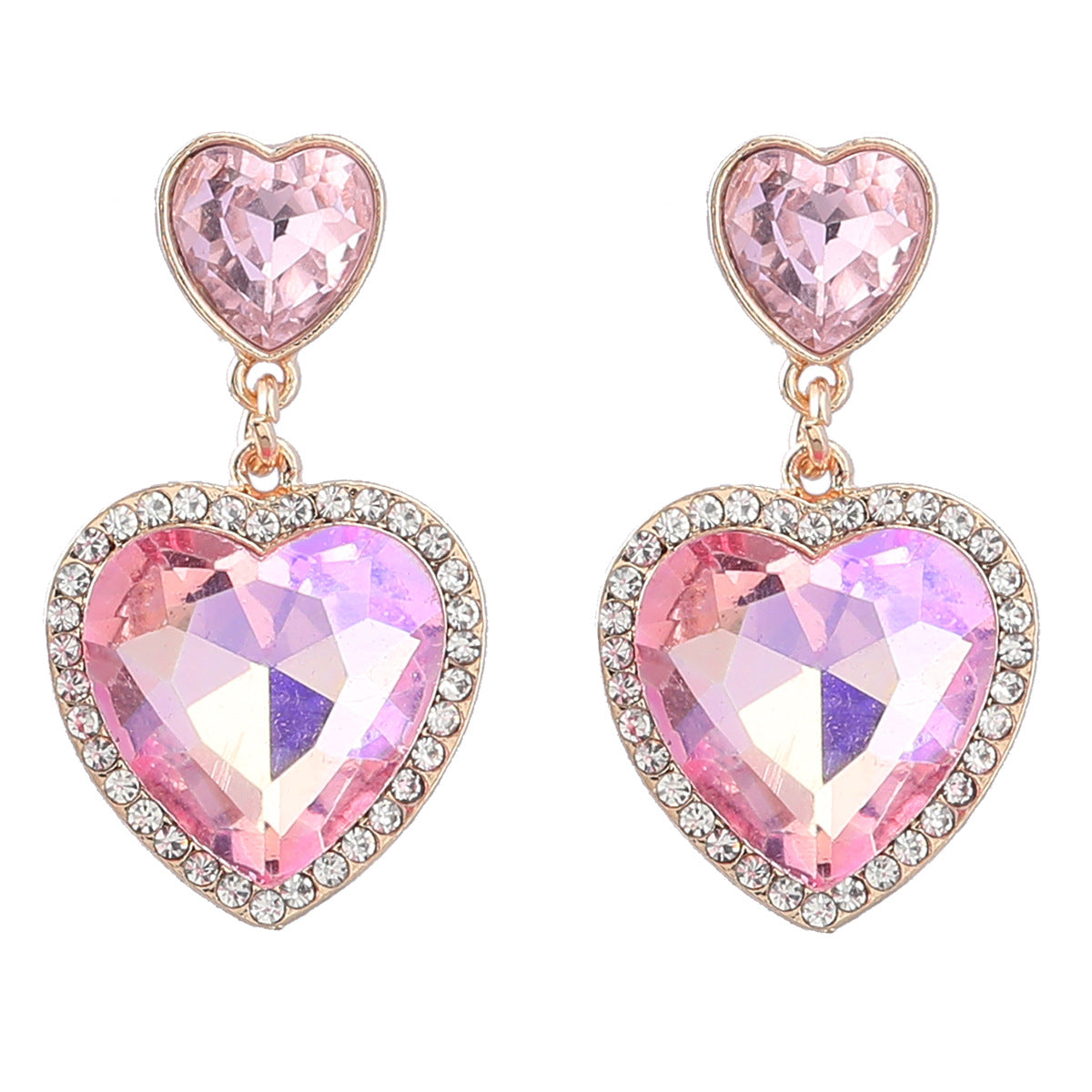 Wholesale Colored diamond studded heart-shaped earrings