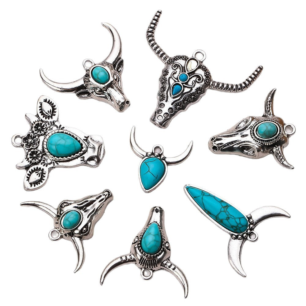 Wholesale 10pcs Bohemian style turquoise diverse bull pendant