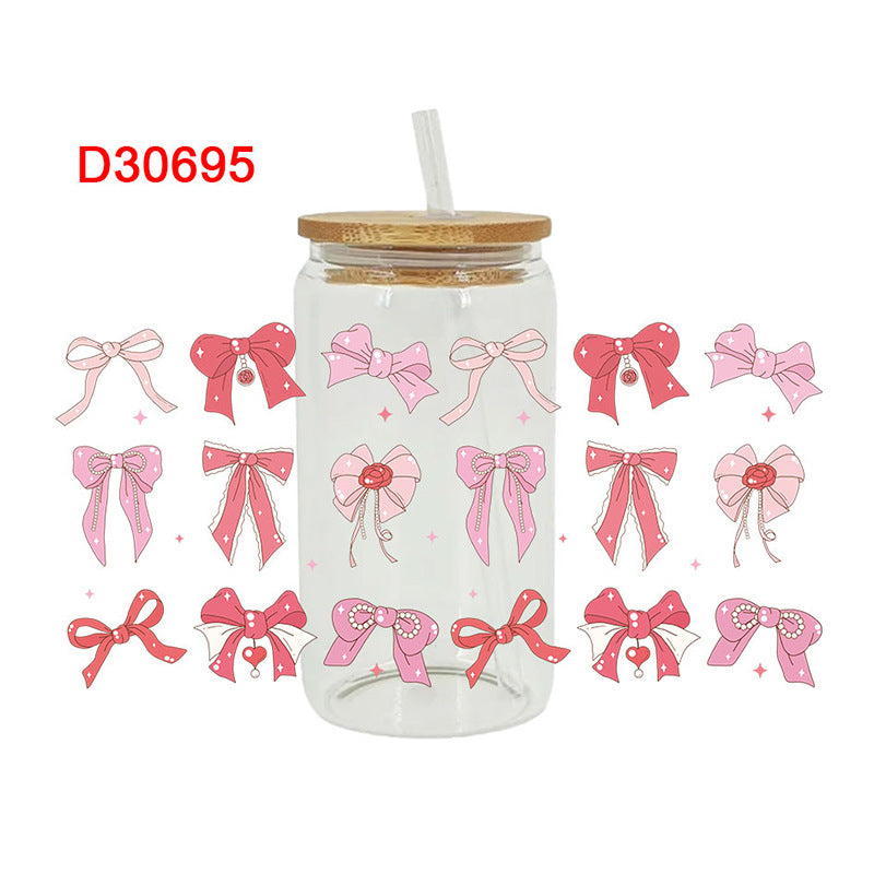 Wholesale Pink heart with diverse bows 16oz Cup UV DTF Wraps