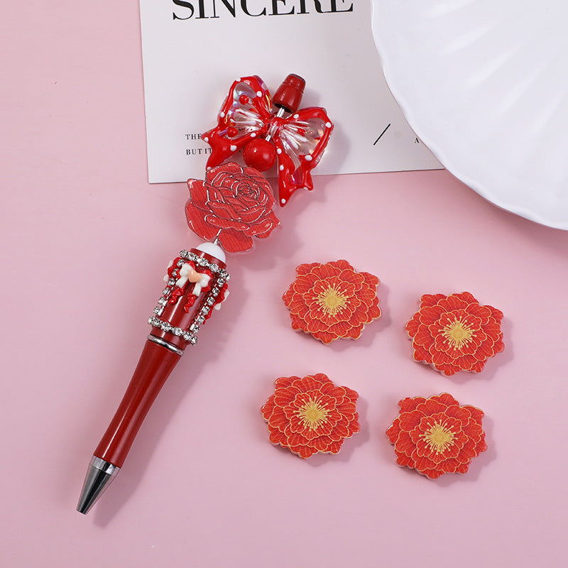 Wholesale 10pcs Through-hole double-sided embossed cartoon rose and sunflower beads