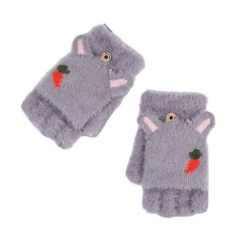 Wholesale Winter Flip Half Finger Plush Gloves