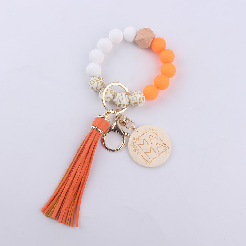Wholesale Printed Silicone Beaded Wrist Keychains