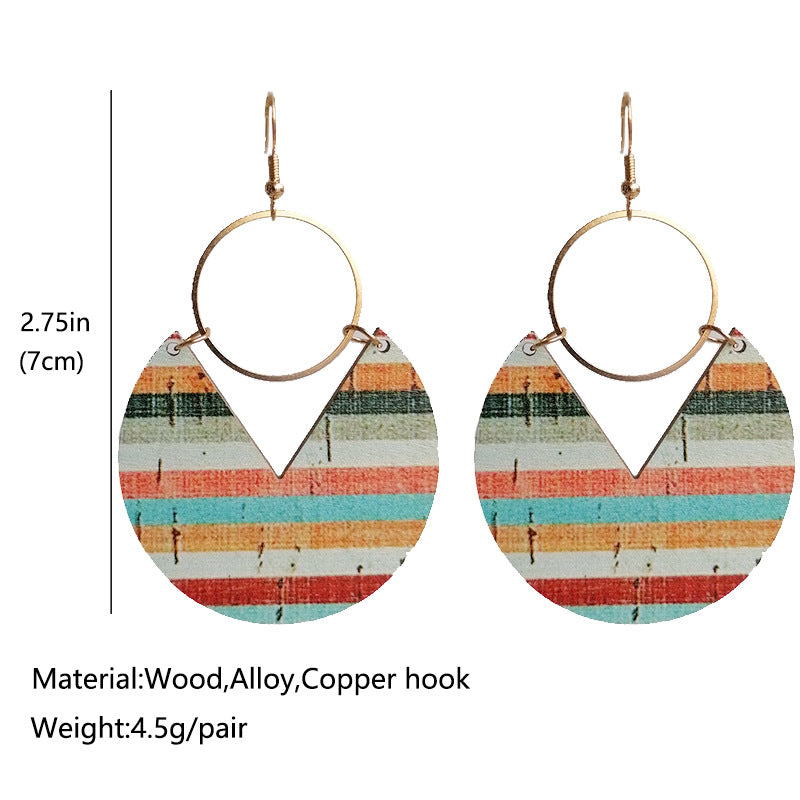 Wholesale Simple Fashion Blue Dyed Print Bohemian Geometric Stripes Stitching Earrings