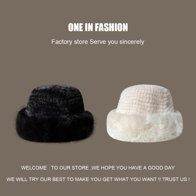 Wholesale Autumn and Winter Furry Knitted Ear Protection Bucket Hat