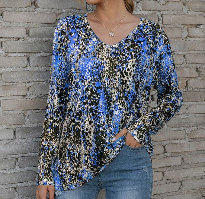 Wholesale Valentine's Day Long Sleeve Women's Long Sleeve Cup Printing Long Sleeve V-neck T-shirt