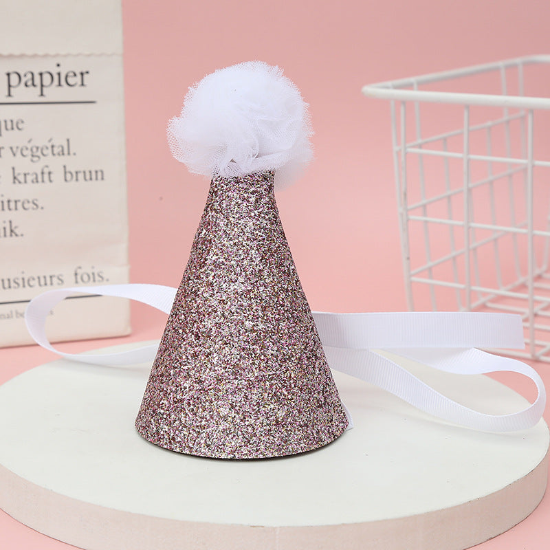 Wholesale Cute Glitter Birthday Hat Kidsren' s Birthday Party Hair Crown Headdress Rainbow Triangle Hat