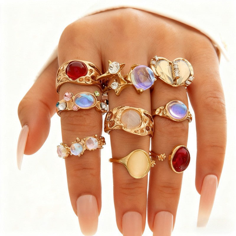 Wholesale Geometric Retro Irregular Diamond Set Ring Set