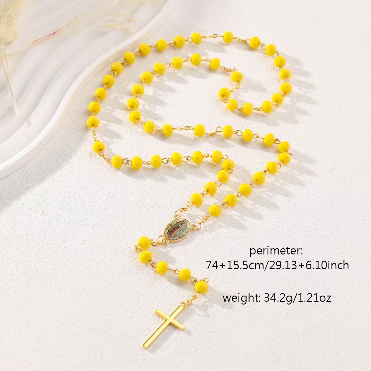Wholesale  10pcs/pack beaded jewelry yellow crystal beads cross rosary necklace