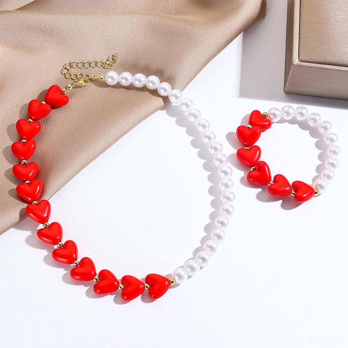 Wholesale Red Rose Zinc Alloy Bracelet and Necklace Valentine' s Day Jewelry Set
