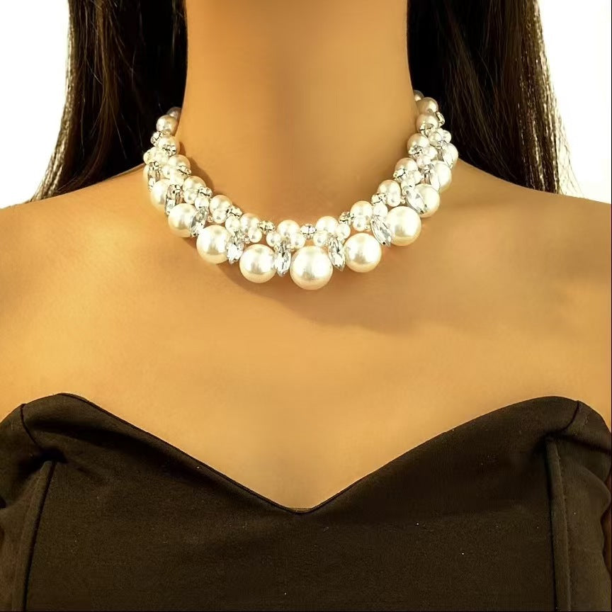 Wholesale White flower pearl circular multi-layered necklace