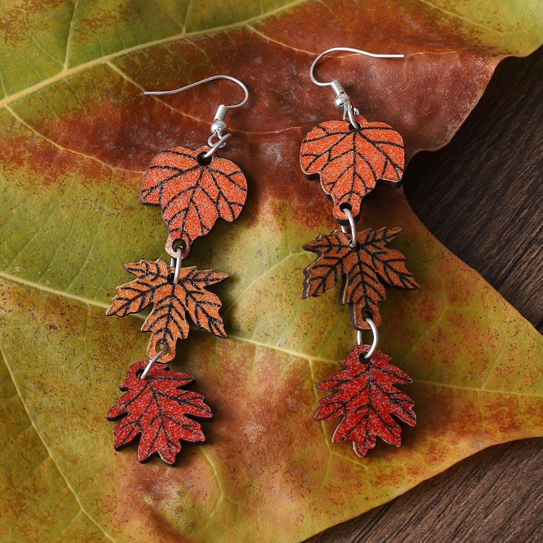 Wholesale Autumn Thanksgiving Maple Leaf Wooden Earrings