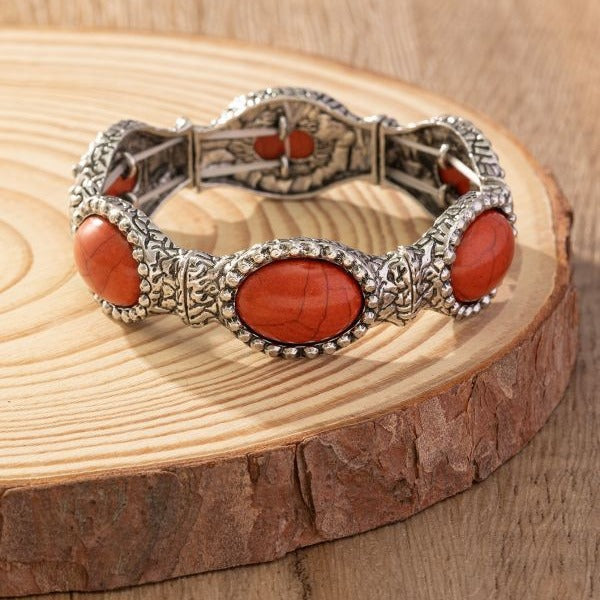 Wholesale Bohemian style new simple fashion oval pattern turquoise environmentally friendly bracelet