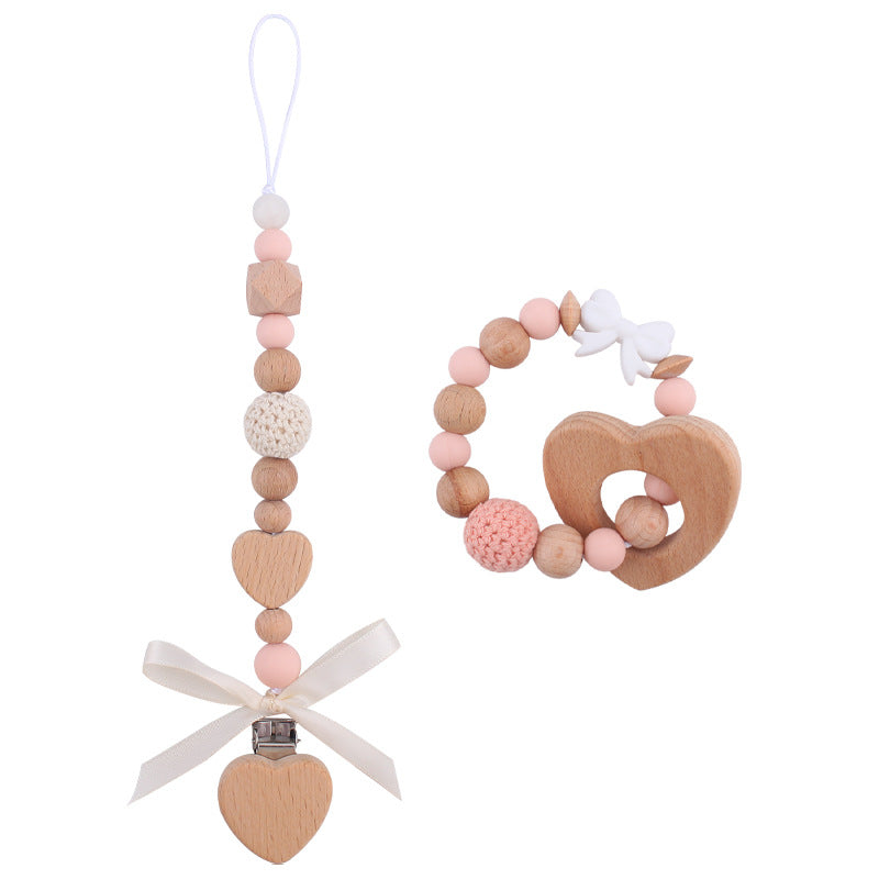 Wholesale Baby Handmade Bow Pacifier Chain Comfort Teether Bracelet Toy Two-piece Set
