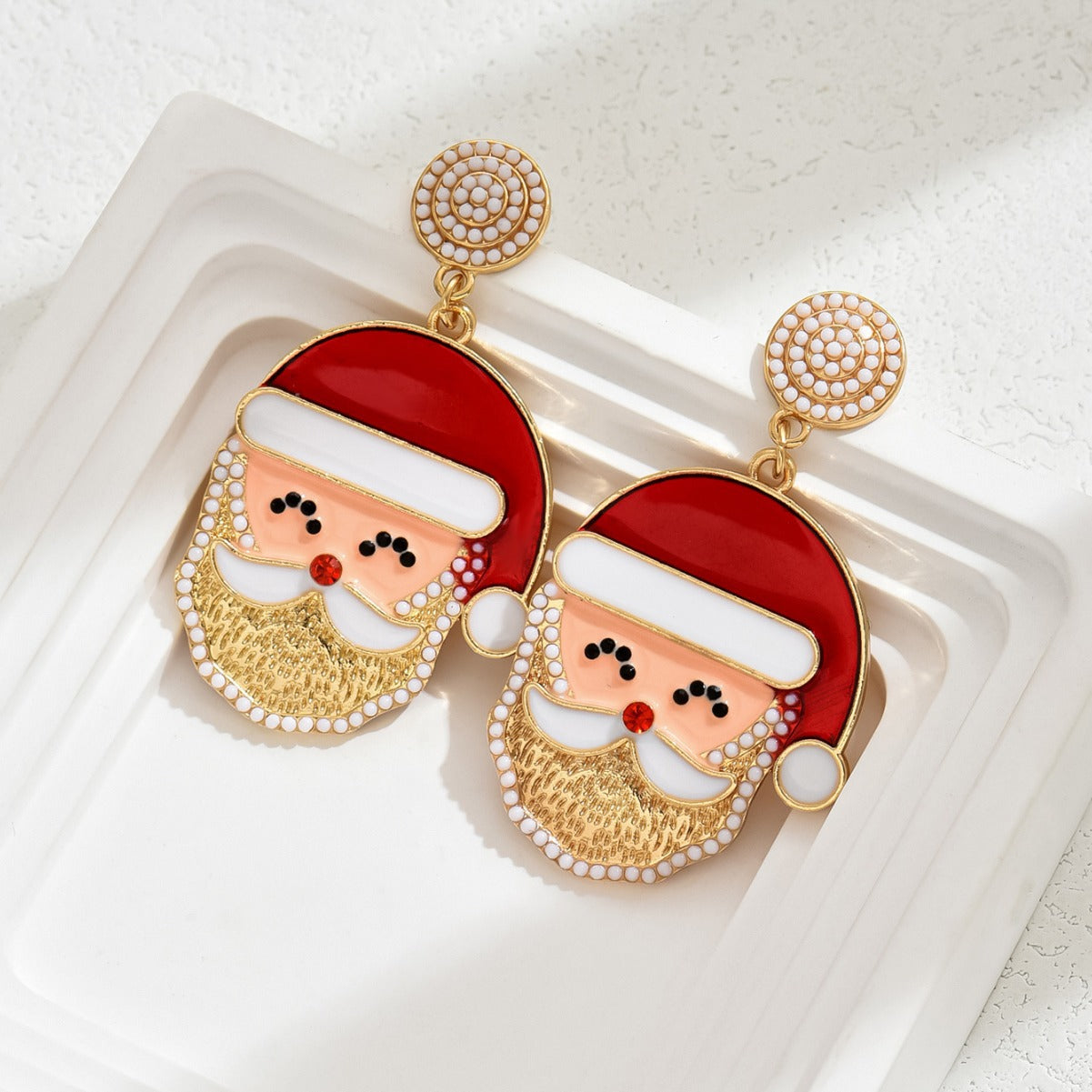 Wholesale Christmas Cartoon Santa Claus Alloy Drop Oil Pearl Earrings
