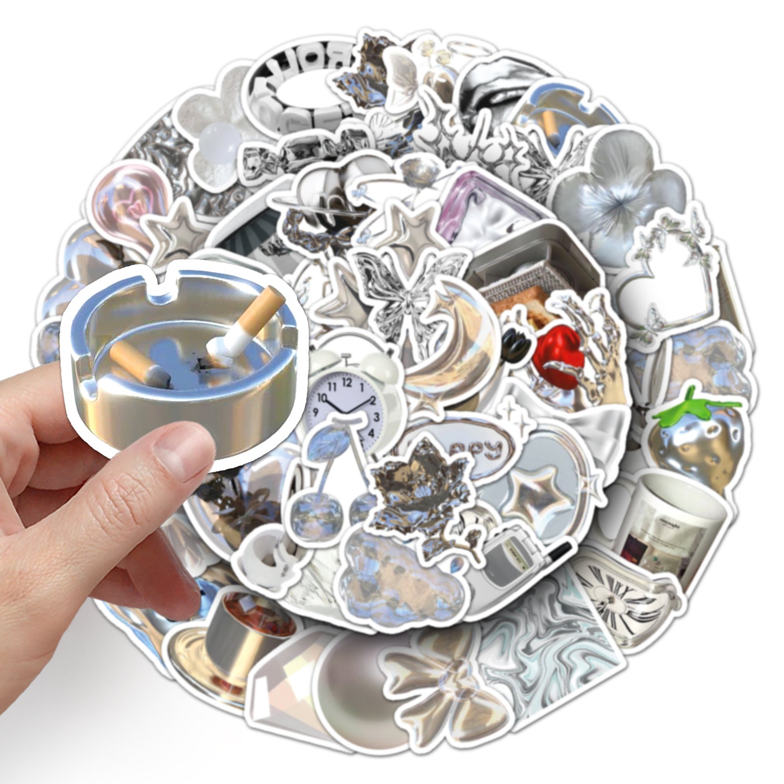 Wholesale 50 Cool Silver Strawberry Bow Graffiti Stickers