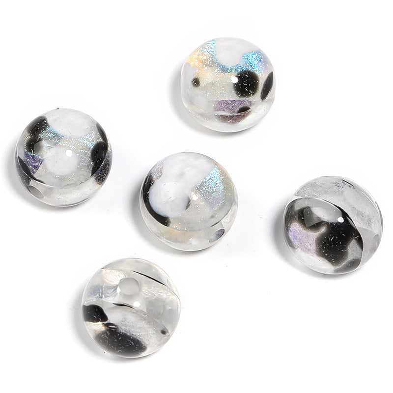 Wholesale 100pcs Black and White Panda Color Acrylic Round Beads Transparent Fine Glitter Diy Accessories Beads