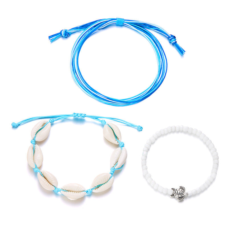 Wholesale Vintage beach 3-piece set shell turtle rice bead bracelet pull-out