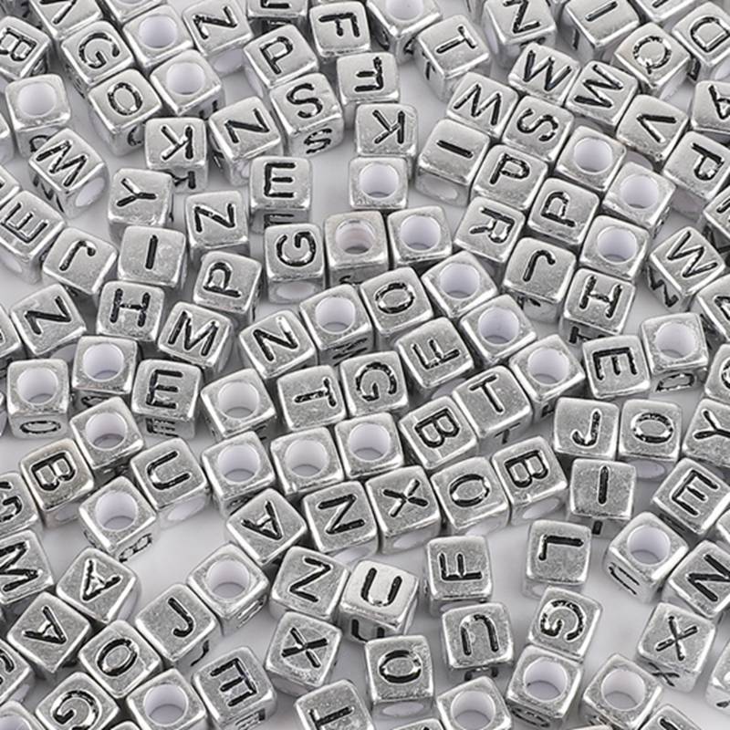 Wholesale 100pcs Acrylic Square Number English Alphabet Beads