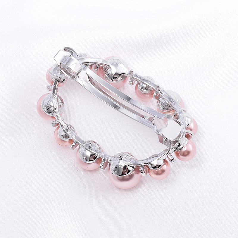 Wholesale Pearl Hollow Alloy Spring Clip with Diamond