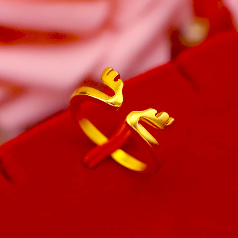 Wholesale Valentine's Day Copper Matte Love Deer Antler Index Finger Ring