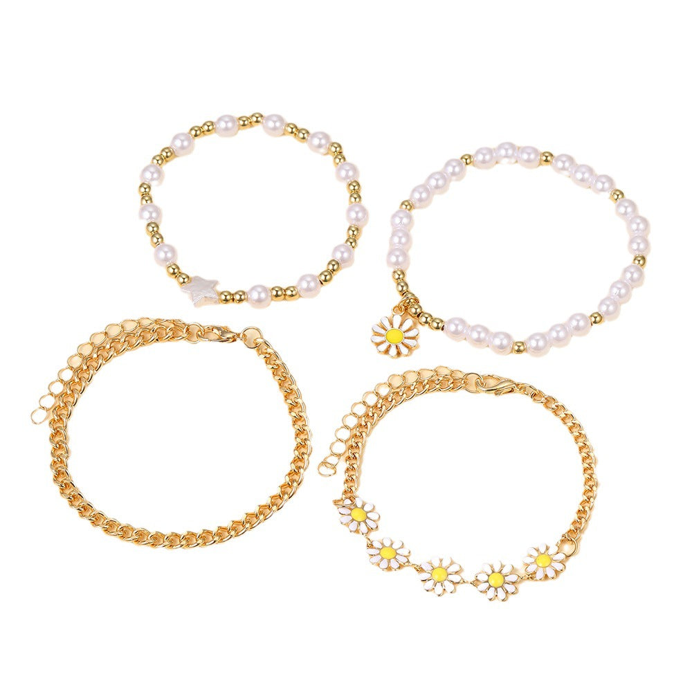 Wholesale Small Gold Bead Pearl Alloy Bracelet Set
