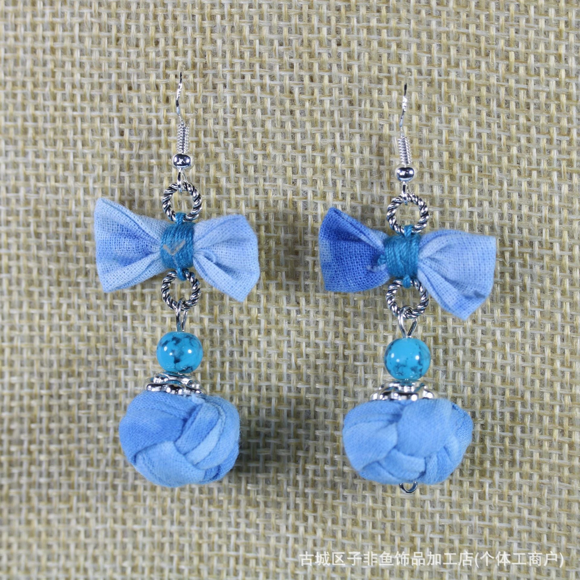 Wholesale Ethnic Style Tie-Dye Style Blue-Dyed Fabric Handmade Earrings