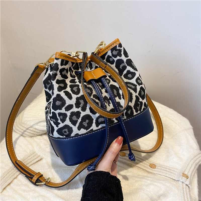 Wholesale PU Leopard Print Drawstring Shoulder Bag Crossbody Bag