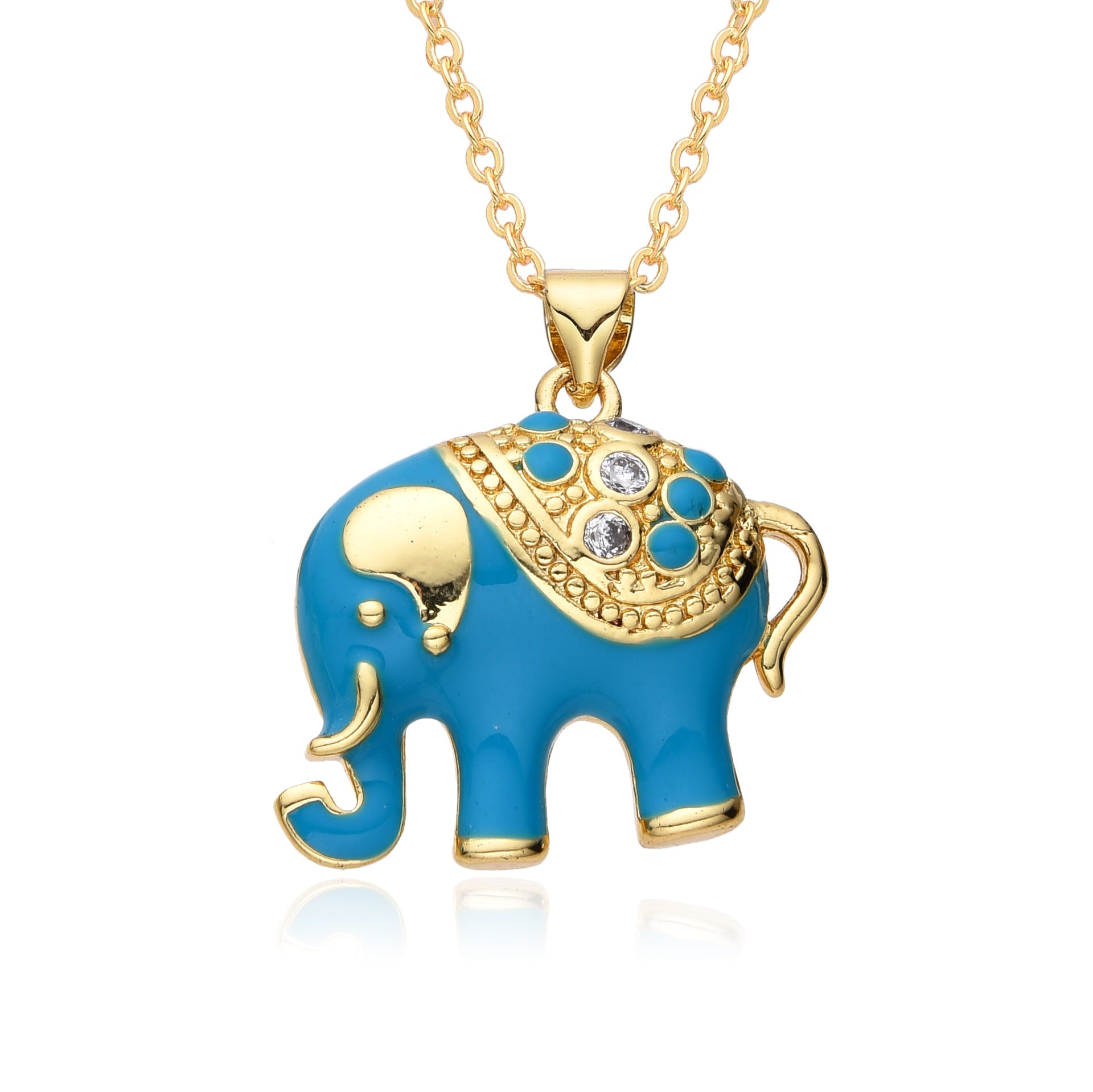 Wholesale Colorful Oil Dripping Elephant Micropaved Zirconia Necklace
