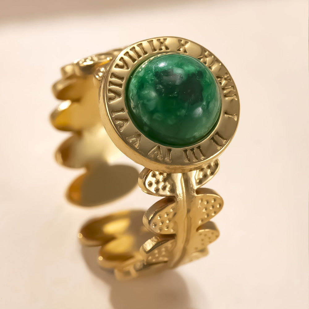 Wholesale Stainless Steel Gemstone Open Roman Numeral Ring