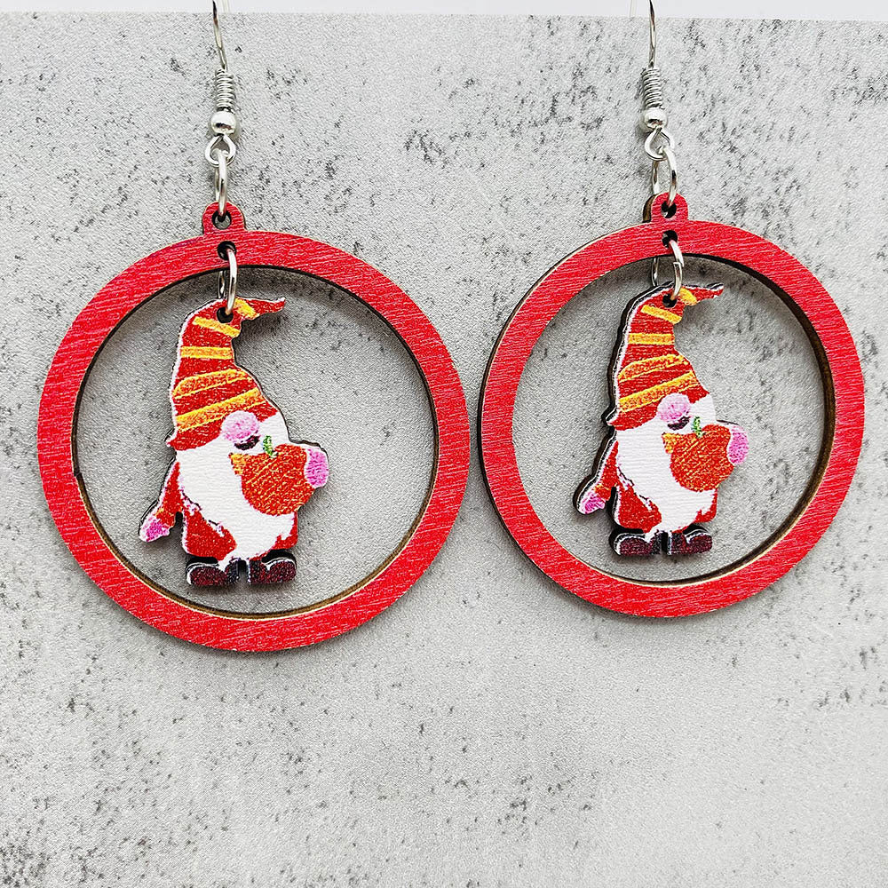 Wholesale Christmas Elk Dwarf Splice Wooden Earrings