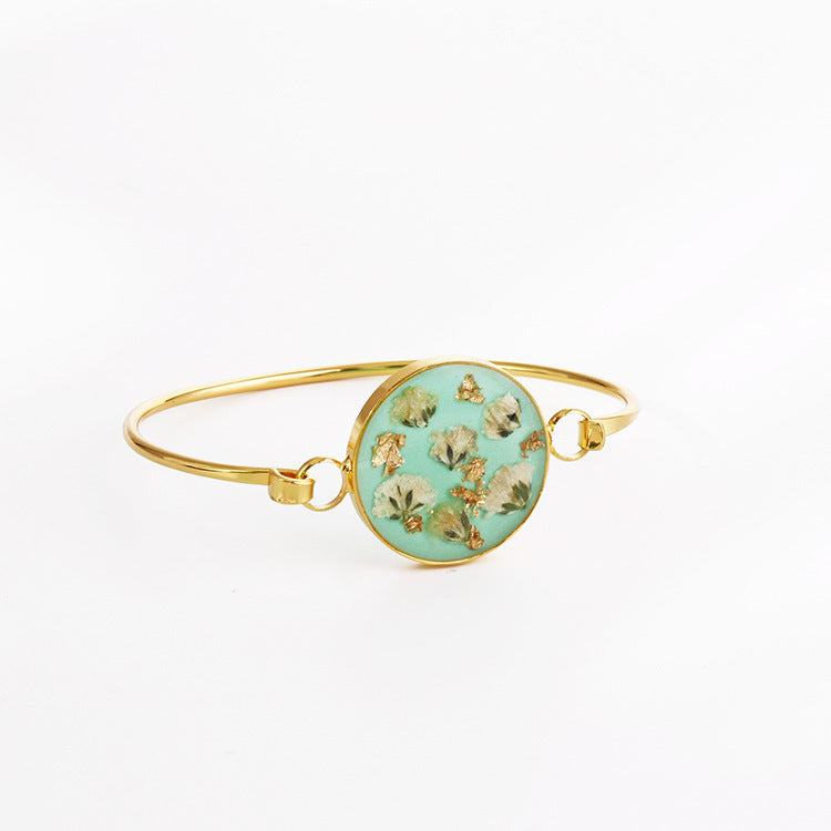 Wholesale 6pcs Dried Flower Resin Copper Simple Bracelet