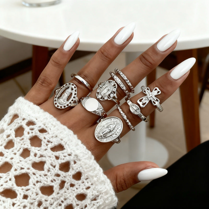 Wholesale Geometric Retro Irregular Diamond Set Ring Set
