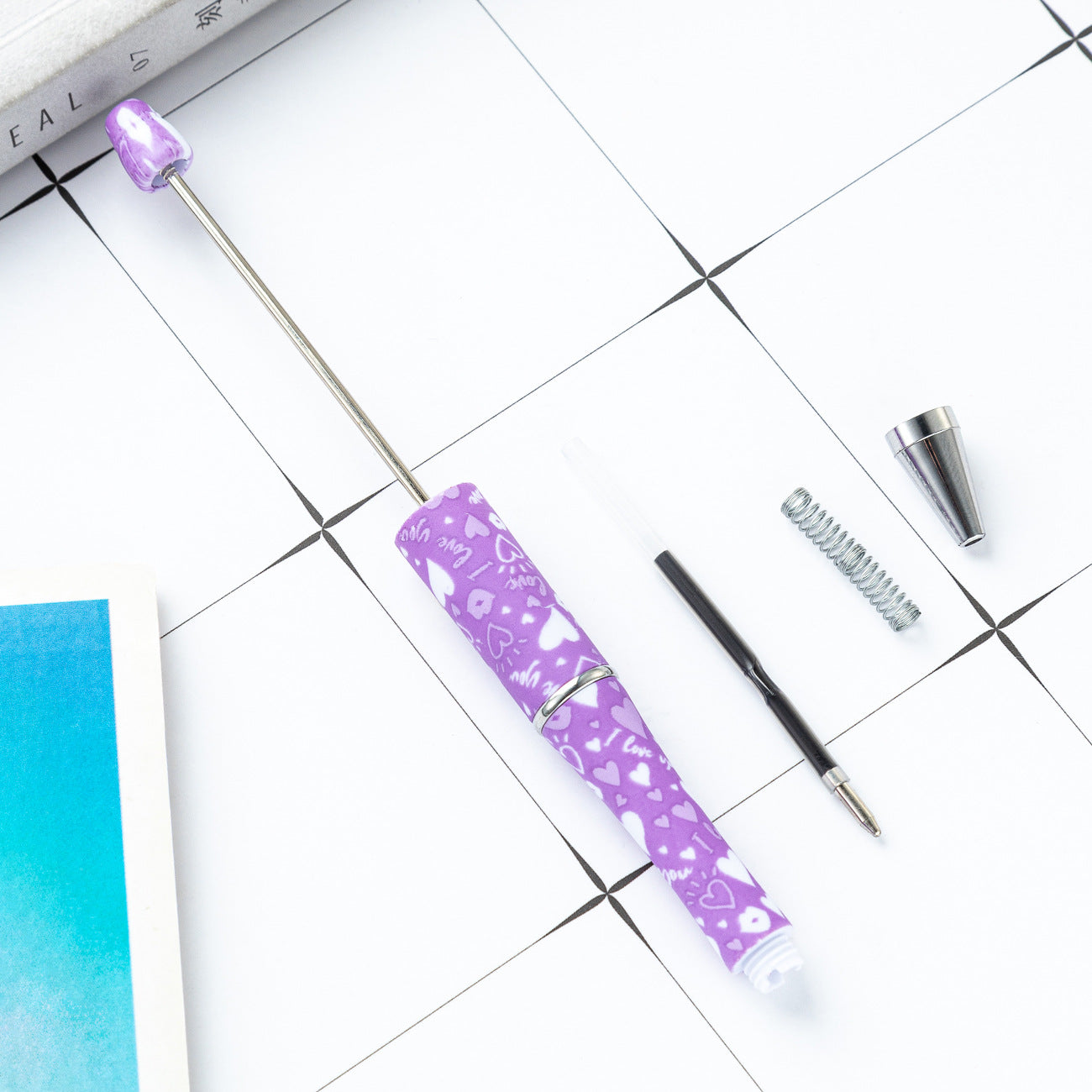 Wholesale Valentine's Day Plastic Beaded Pens DIY Beadable Pens