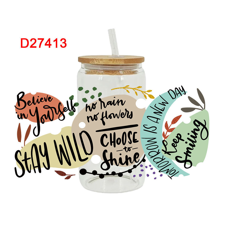 Wholesale Colorful Summer English Flowers 16oz Cup UV DTF Wraps