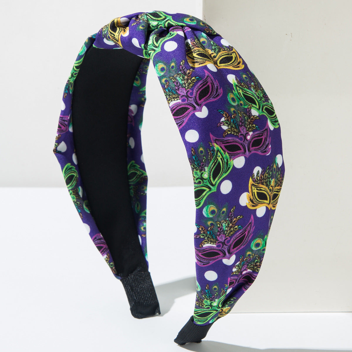 Wholesale Carnival fabric knotted polka dot printed wide edge headband