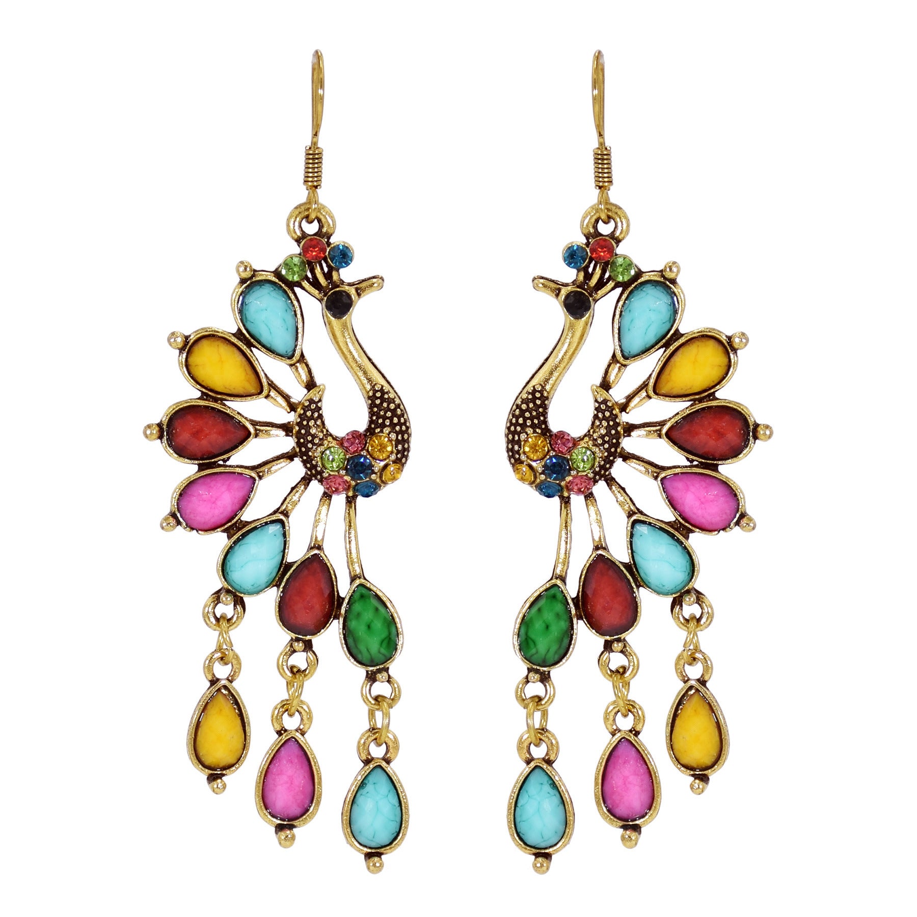 Wholesale Creative Retro Ethnic Style Fashion Bohemian Colored Resin Gemstone Peacock Earrings