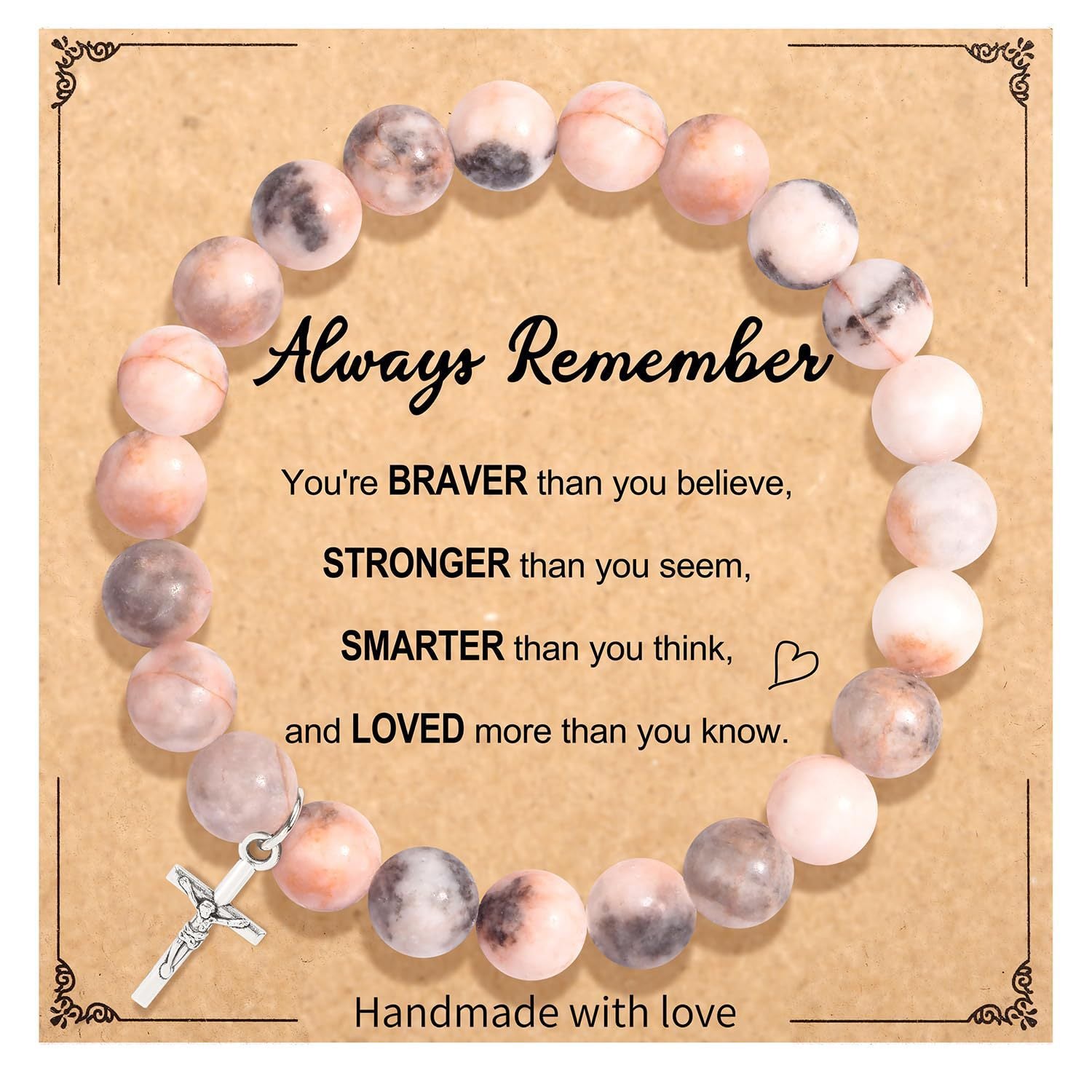 Wholesale Pink Zebra Stripe Amethyst Cross Bracelet