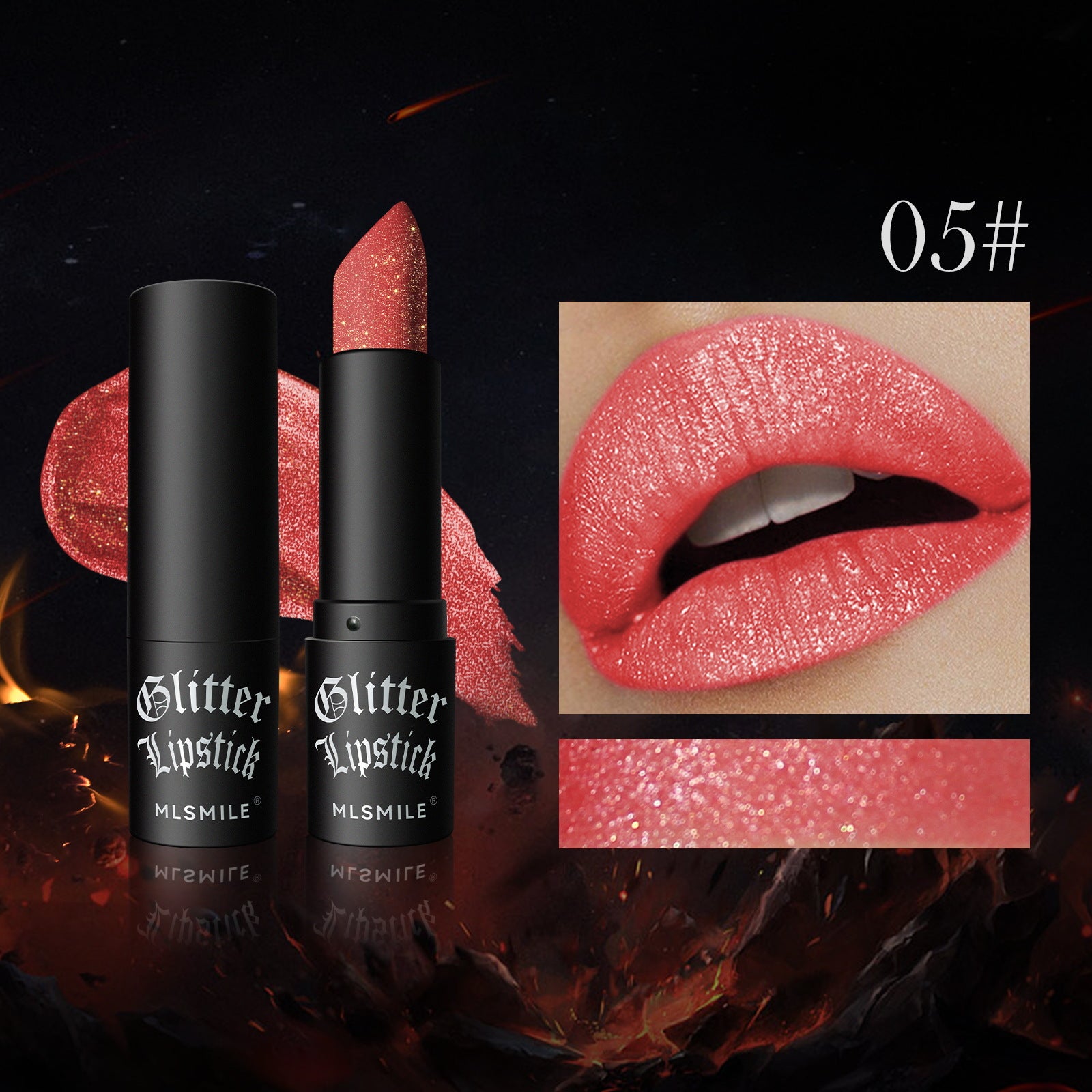Wholesale MLSMILE Non-stick Glass Matte Lipstick Flash Diamond Lipstick Halloween Dark Vampire Makeup