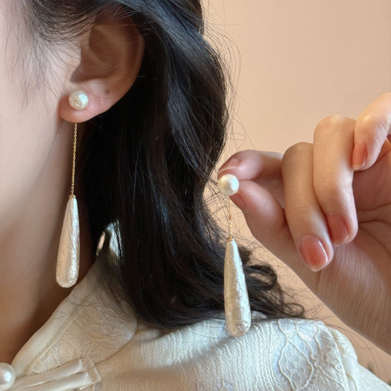 Wholesale Silver Needle Retro Pearl Drop Tassel Earrings