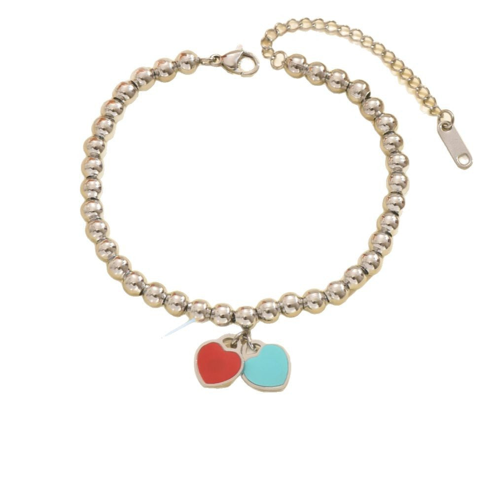 Wholesale Stainless Steel Powder Blue Double Heart Bracelet
