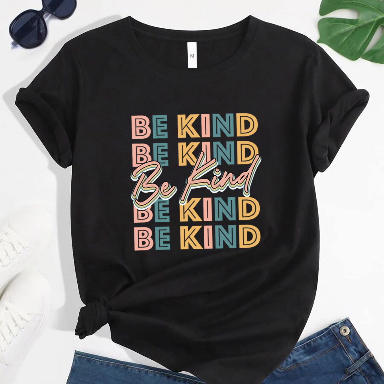 Wholesale Polyester BE KIND Printed T-Shirts