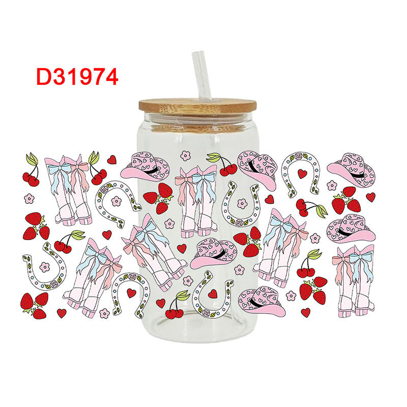 Wholesale Western style cow head boots sunflower  16oz Cup UV DTF Wraps