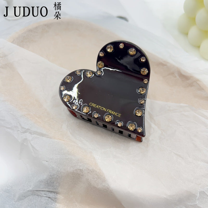 Wholesale Tangerine Acetic Acid Love Grab Clip Advanced Sense Diamond Hairpin Back Head Shark Clip Valentine's Day Girl's Headwear Hair Accessories